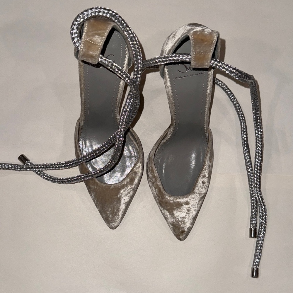 Monika Chiang Silver Velvet Heels